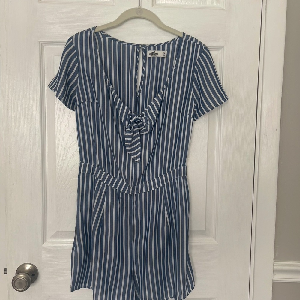 Blue and White Striped Romper